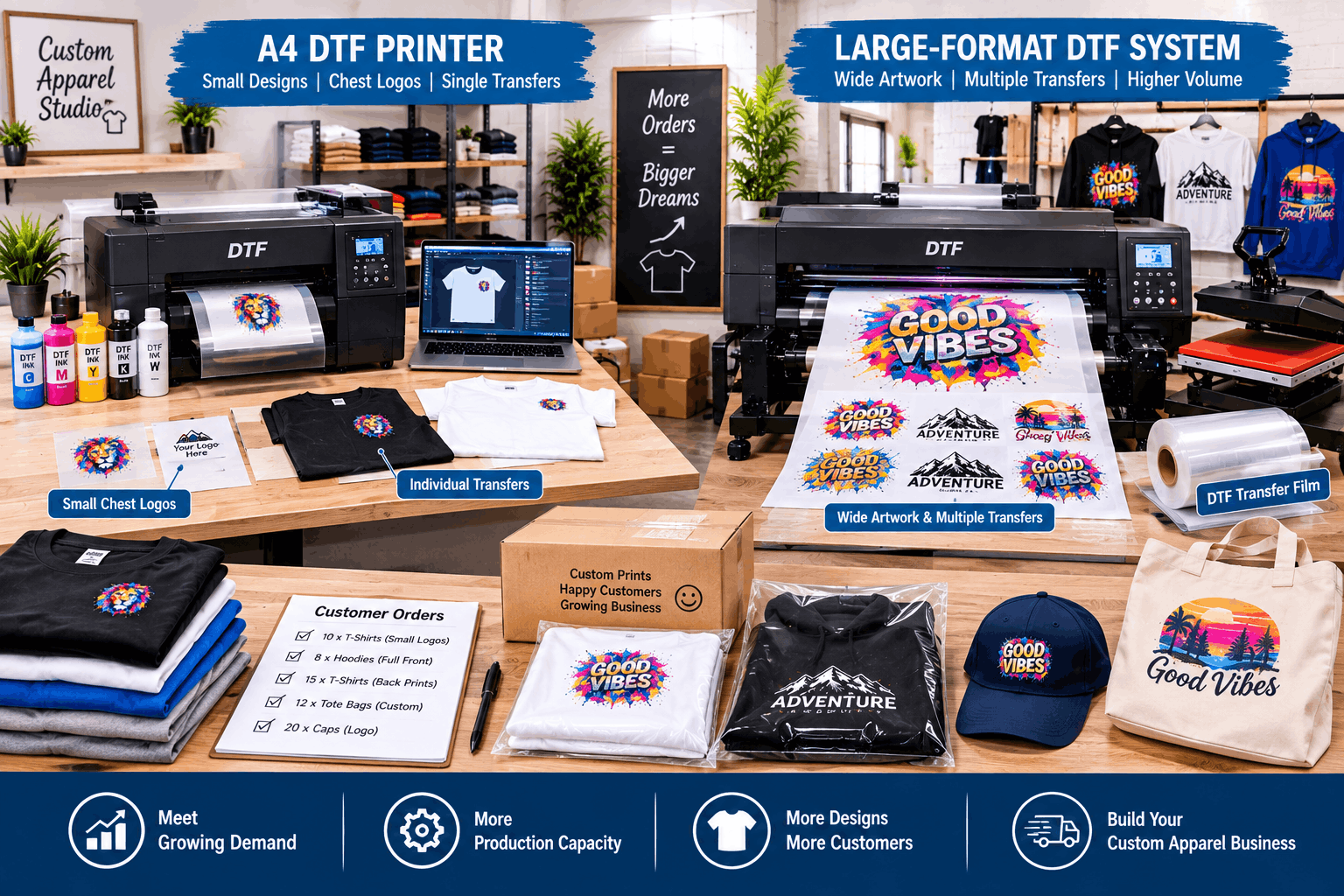 Upgrade A4 DTF printer from compact production to a larger printing setup