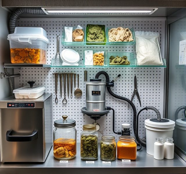 Professional solventless hash setup with washing, filtration, drying and rosin processing equipment